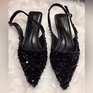 Black Sequin Women's Slingback Shoes, Party Prom Event pumps Size 41